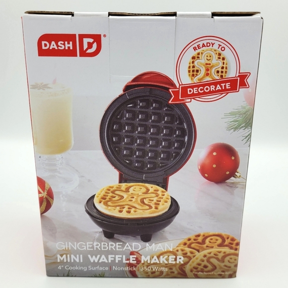 Dash Mini Waffle Maker 4"  Gingerbread Man Nonstick Red Christmas Holiday Gift - Picture 4 of 8